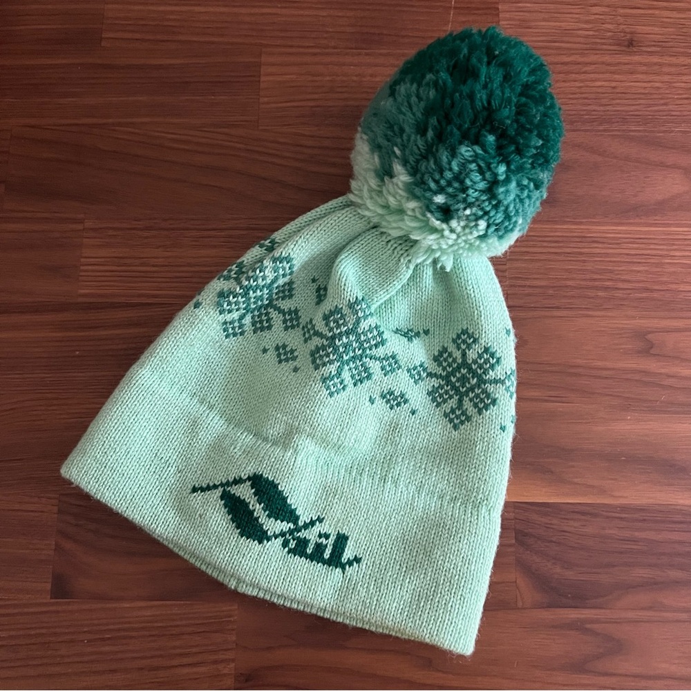 Vintage GH SKI PRODUCTS Denver Colorado Vail Beanie w/Pom Green Wool Hat